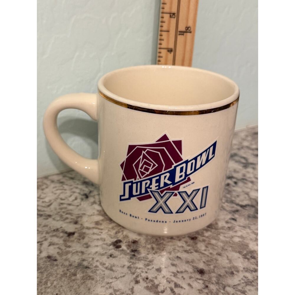 Vintage Super Bowl XXI NY Giants/ Broncos Coffee Mug Rose Bowl 1987 Collectible